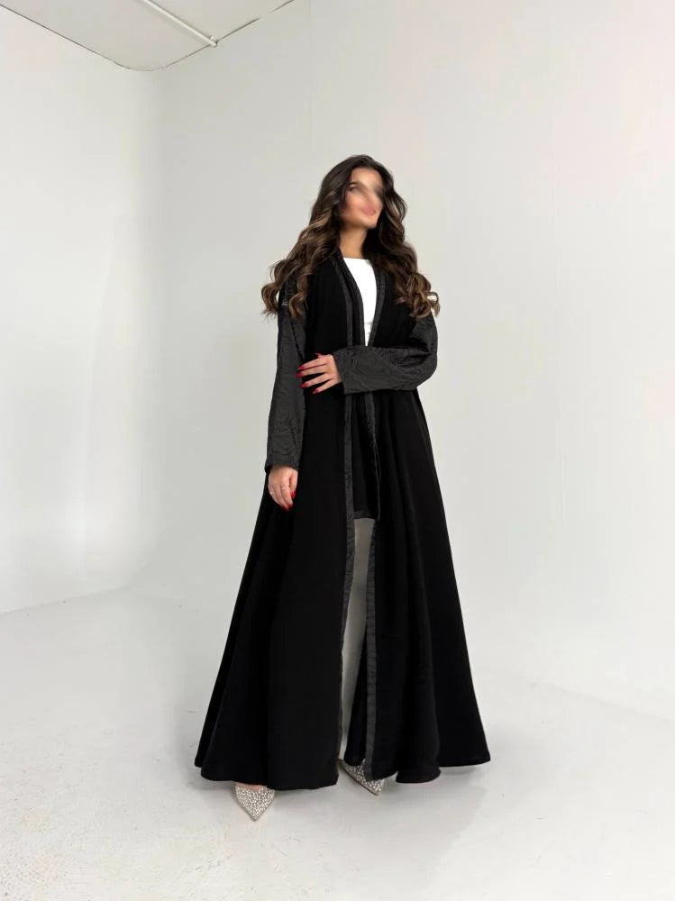 عباية كريب اسود قصة كلوش اكمام تفته جاكار