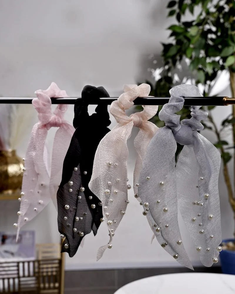 طقم من 4 ربطات للشعر نسائية تتزين بخرز لؤلؤي