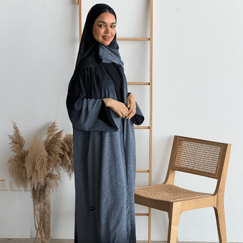 عباية اومبري لامع رمادي مع أسود ( عباية لمى) - 56