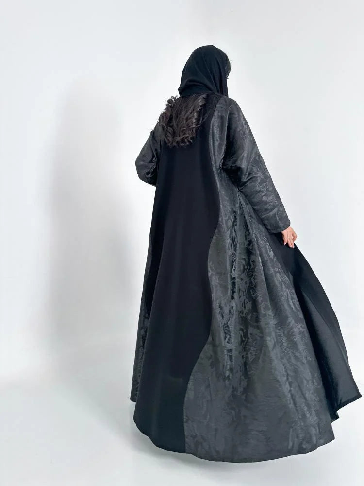 عباية كريب واقف مع جاكار اسود فرمادي كلوش - 1145