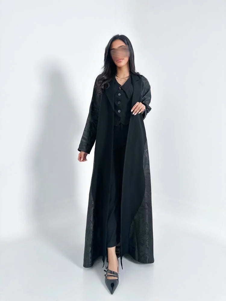 عباية كريب واقف مع جاكار اسود فرمادي كلوش - 1145