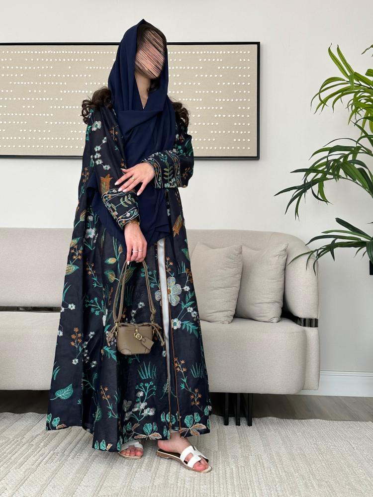 عباية لنن هندي كحلي نص كلوش