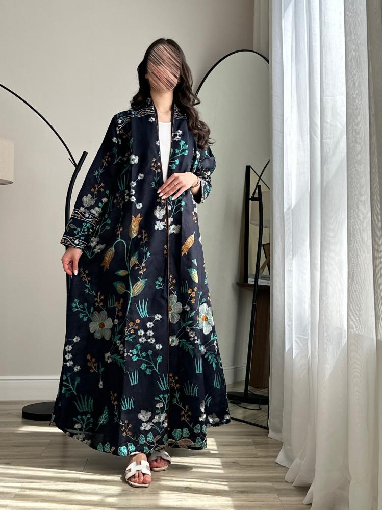 عباية لنن هندي كحلي نص كلوش