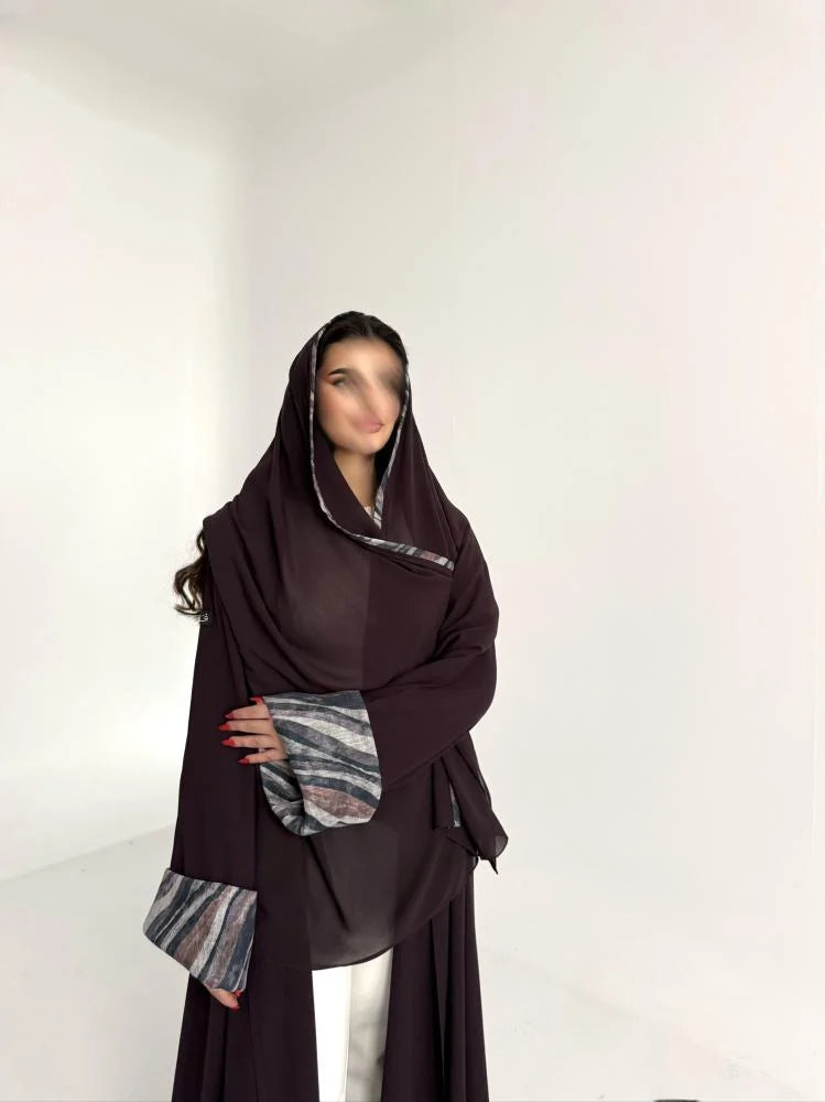 عباية كريب بنفسجي مع اكمام لنن