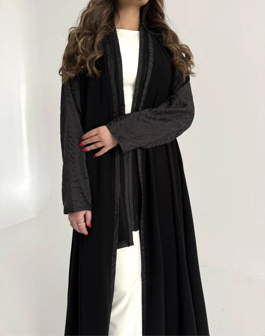 عباية كريب اسود قصة كلوش اكمام تفته جاكار