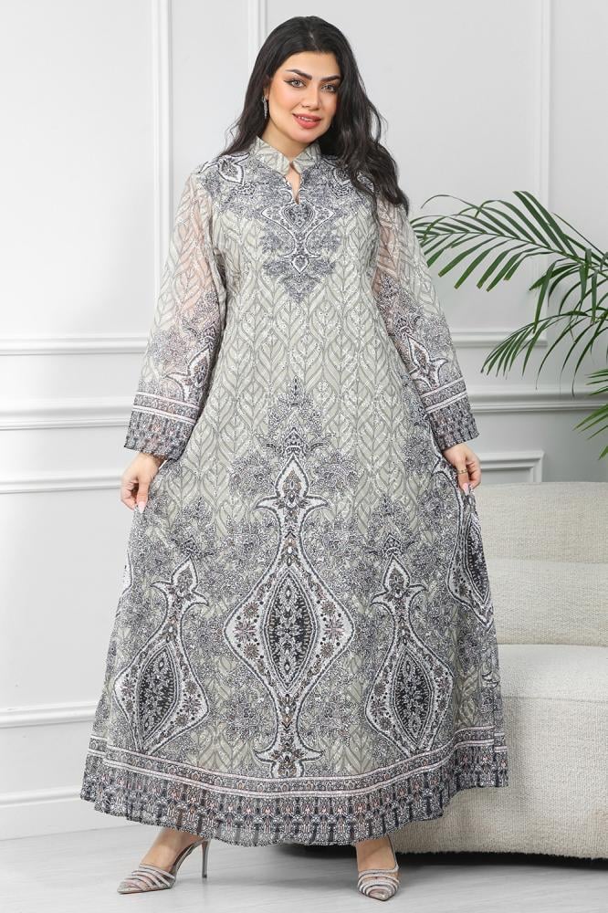 جلابية بتفاصيل طبعات وأكمام واسعة