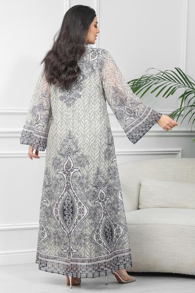 جلابية بتفاصيل طبعات وأكمام واسعة