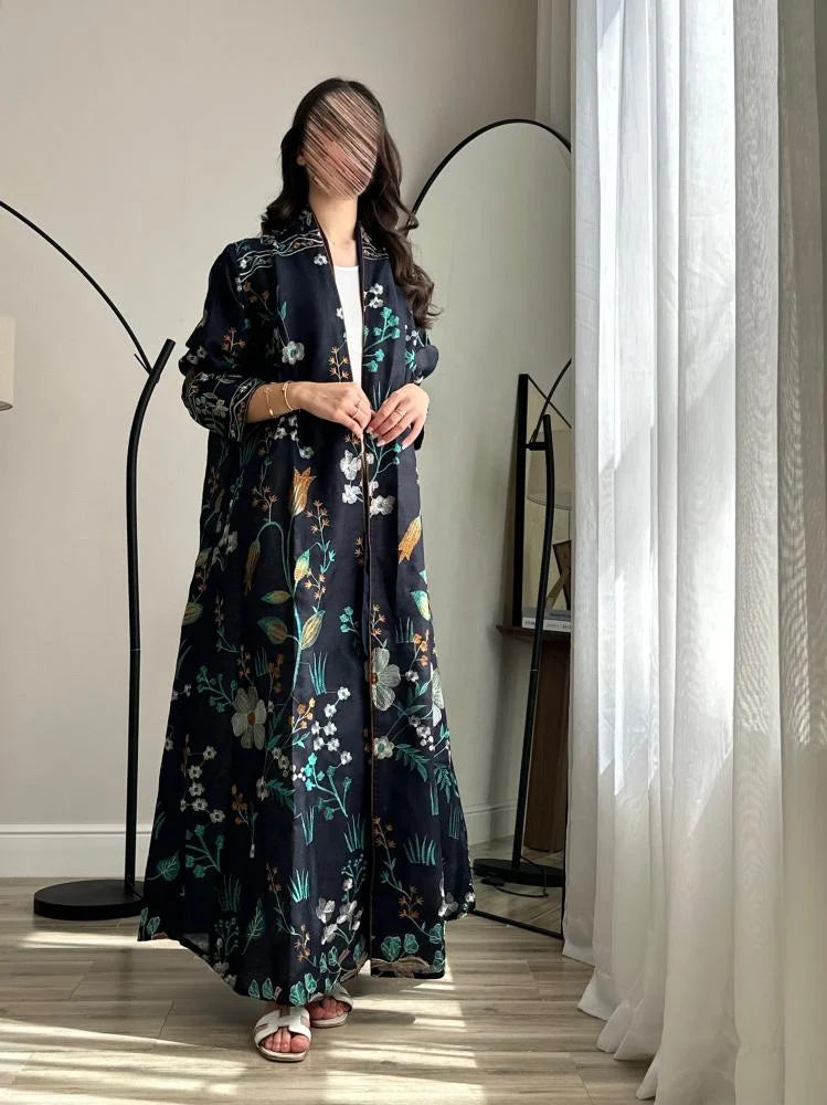 عباية لنن هندي كحلي نص كلوش