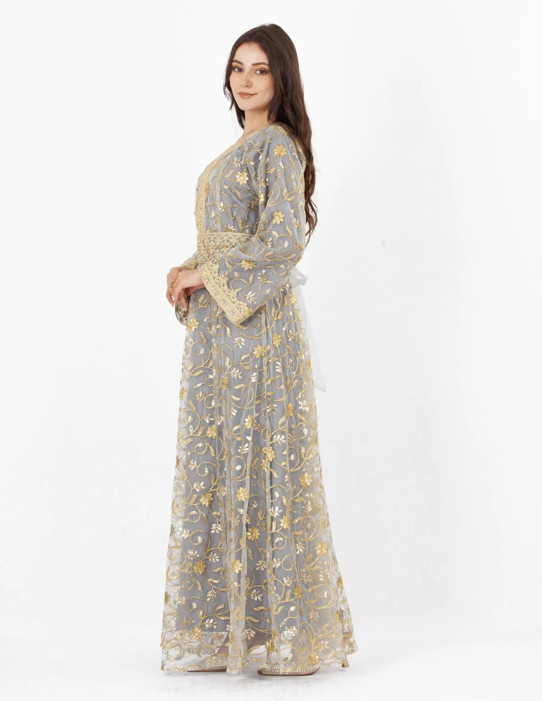 جلابية سهرة وسط قطعتين كم طويل