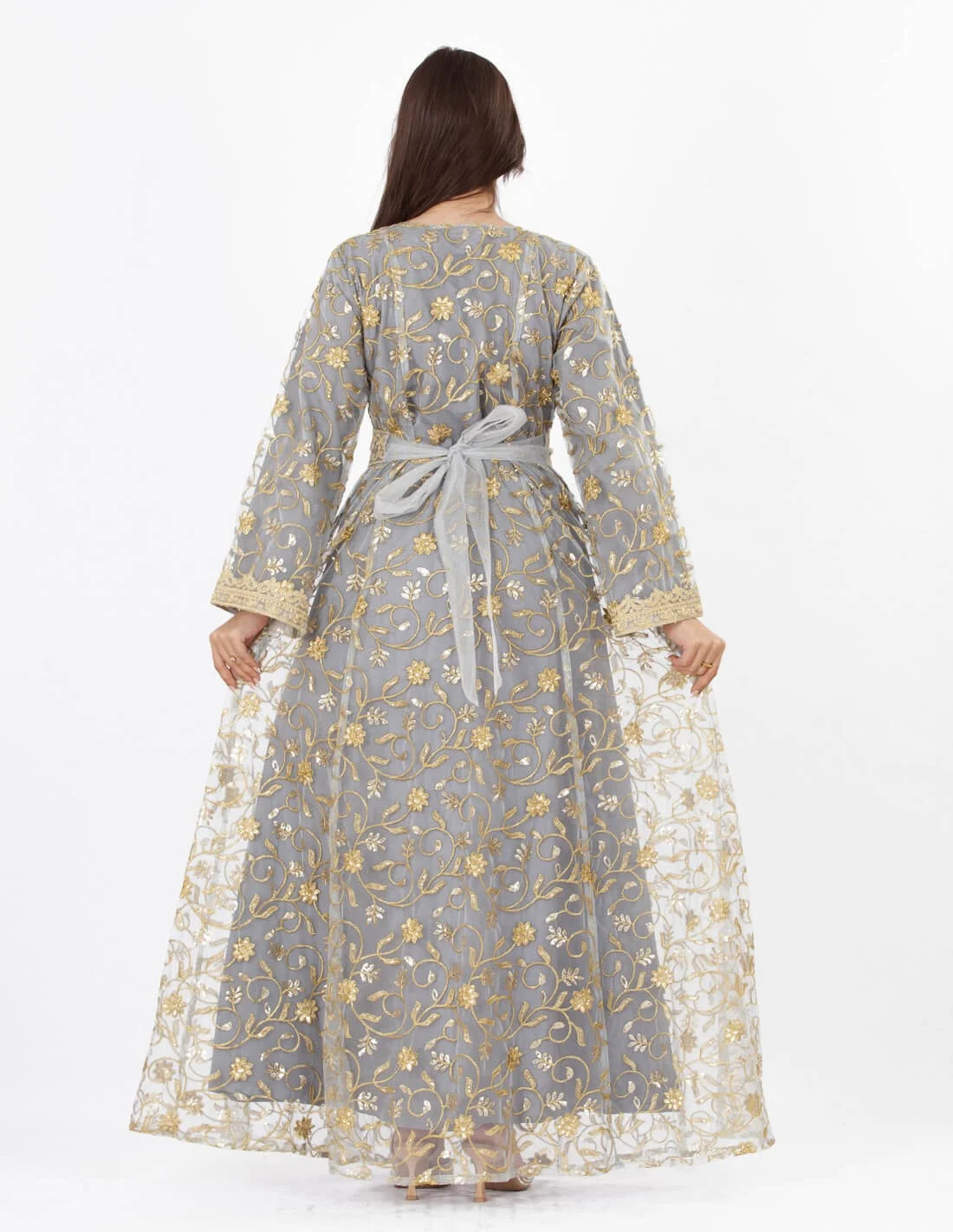 جلابية سهرة وسط قطعتين كم طويل