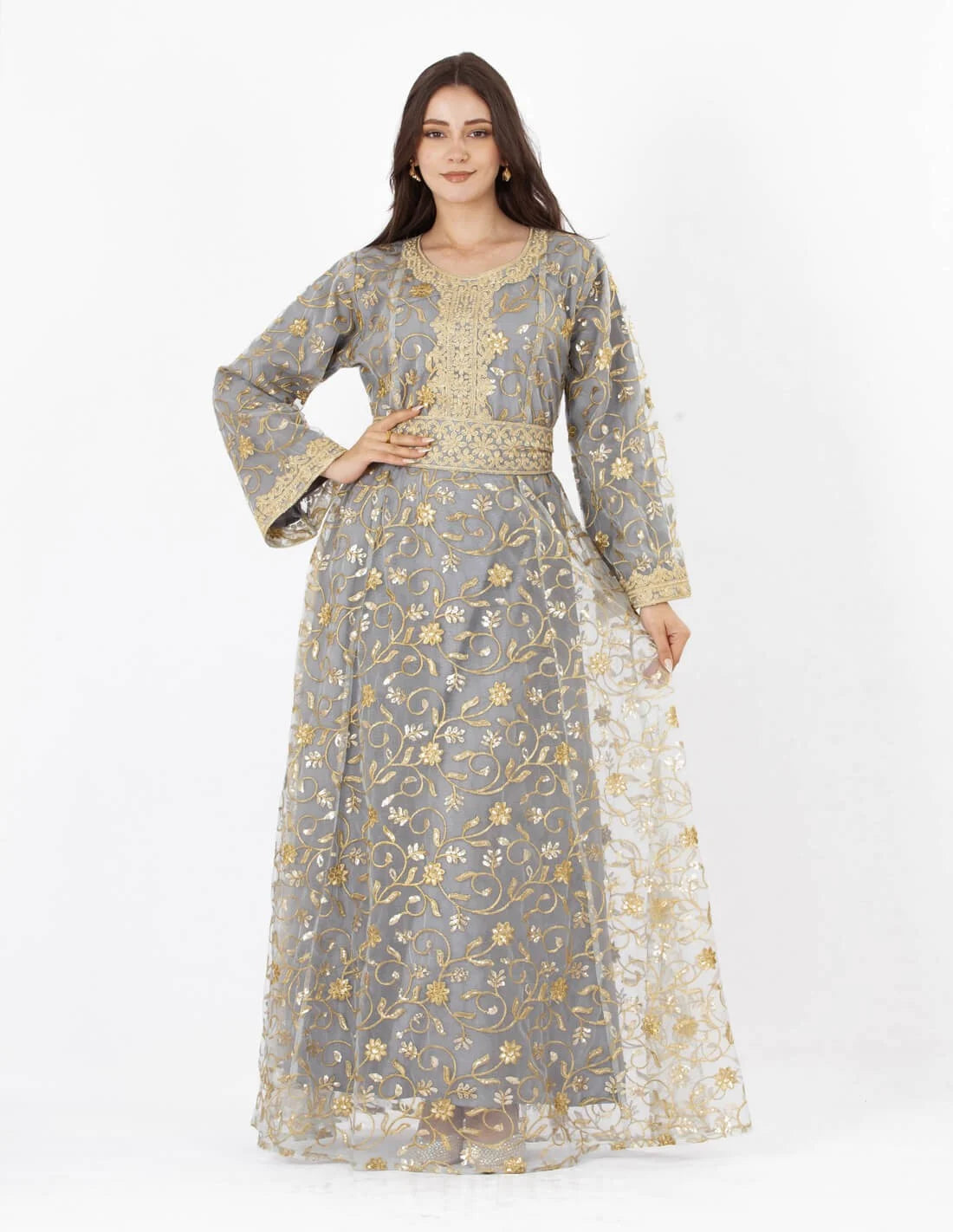 جلابية سهرة وسط قطعتين كم طويل