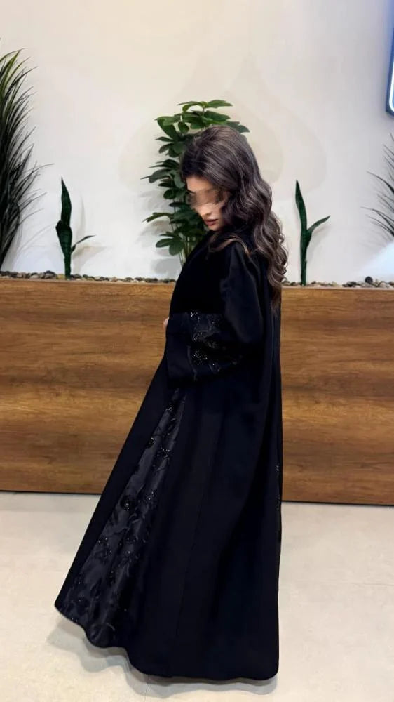 عبايه ايلين قماش كتان قماش المطرز دانتيل