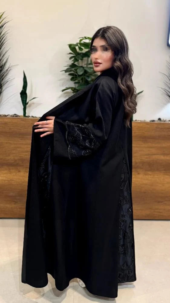 عبايه ايلين قماش كتان قماش المطرز دانتيل