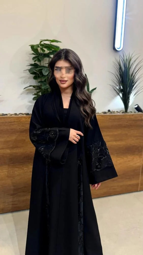 عبايه ايلين قماش كتان قماش المطرز دانتيل