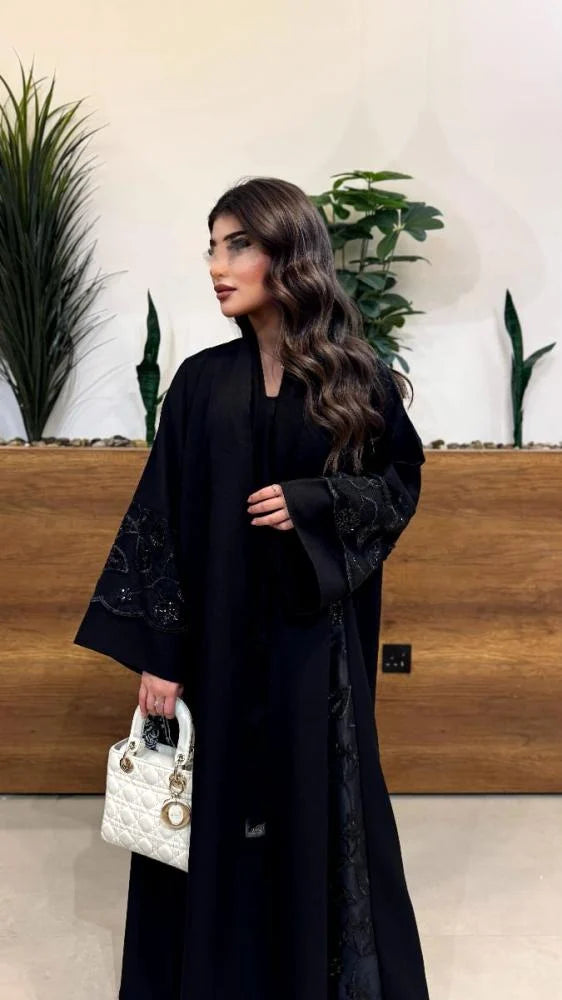 عبايه ايلين قماش كتان قماش المطرز دانتيل