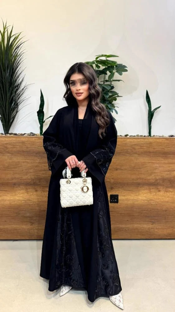 عبايه ايلين قماش كتان قماش المطرز دانتيل