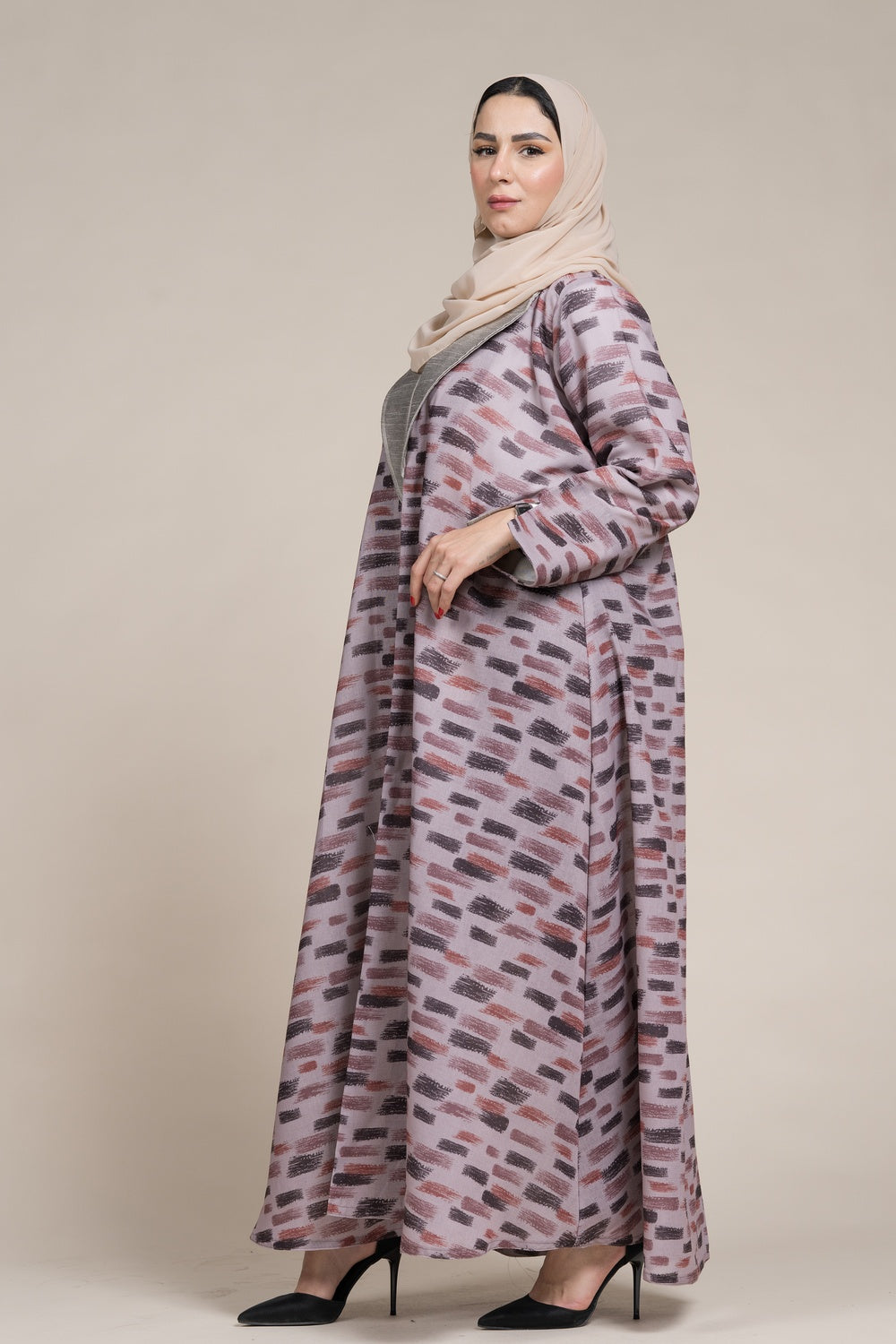 عباية جاكيت كتان لف زهري