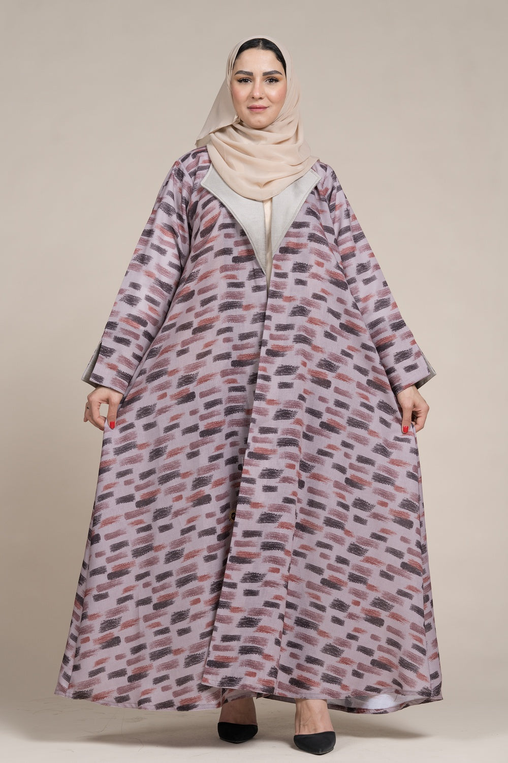 عباية جاكيت كتان لف زهري