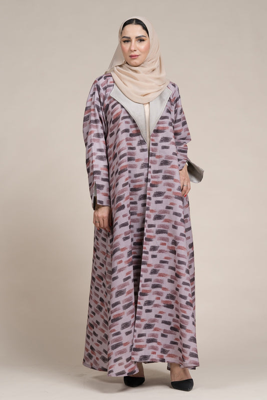 عباية جاكيت كتان لف زهري