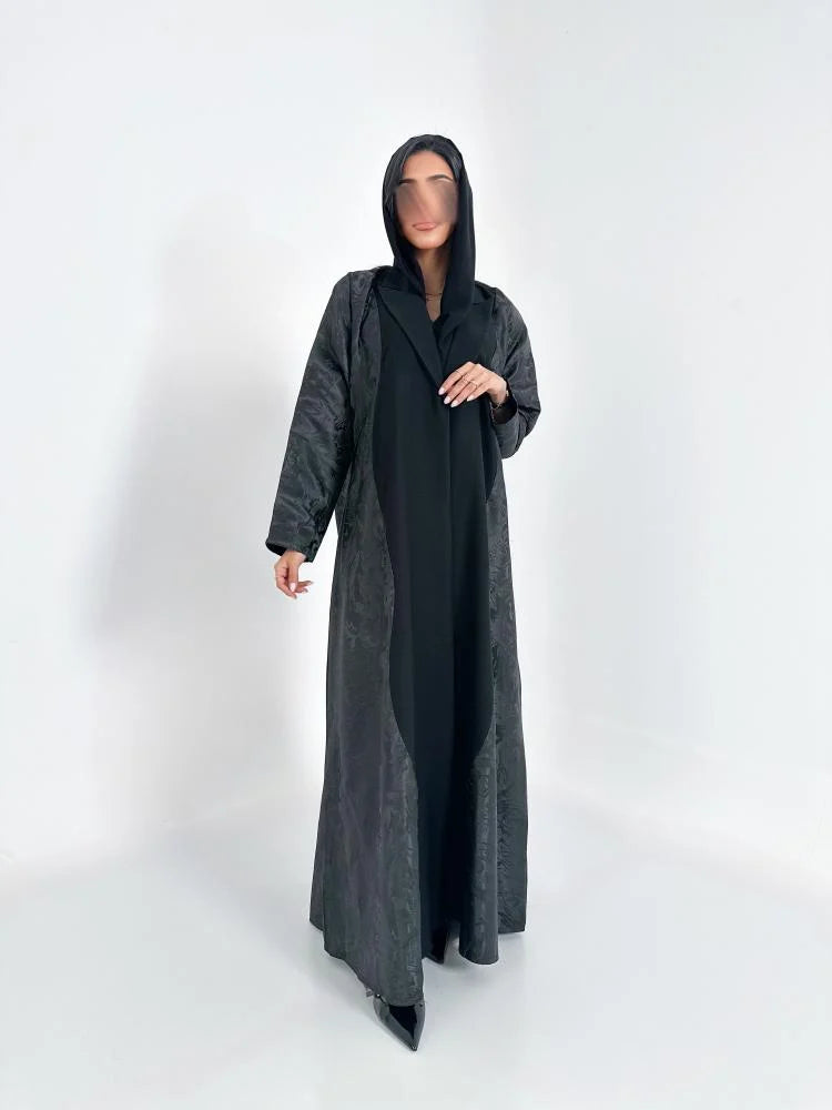 عباية كريب واقف مع جاكار اسود فرمادي كلوش - 1145