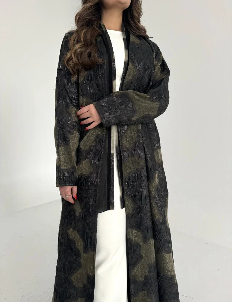 عباية اورقنزا اسود وزيتي مبطنه