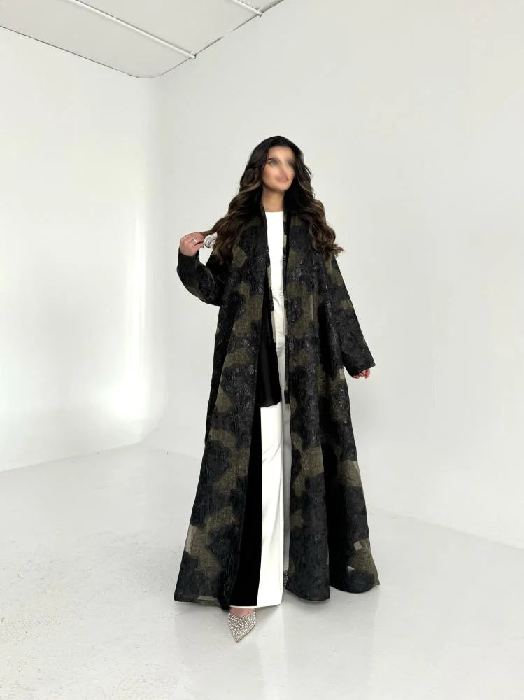 عباية اورقنزا اسود وزيتي مبطنه