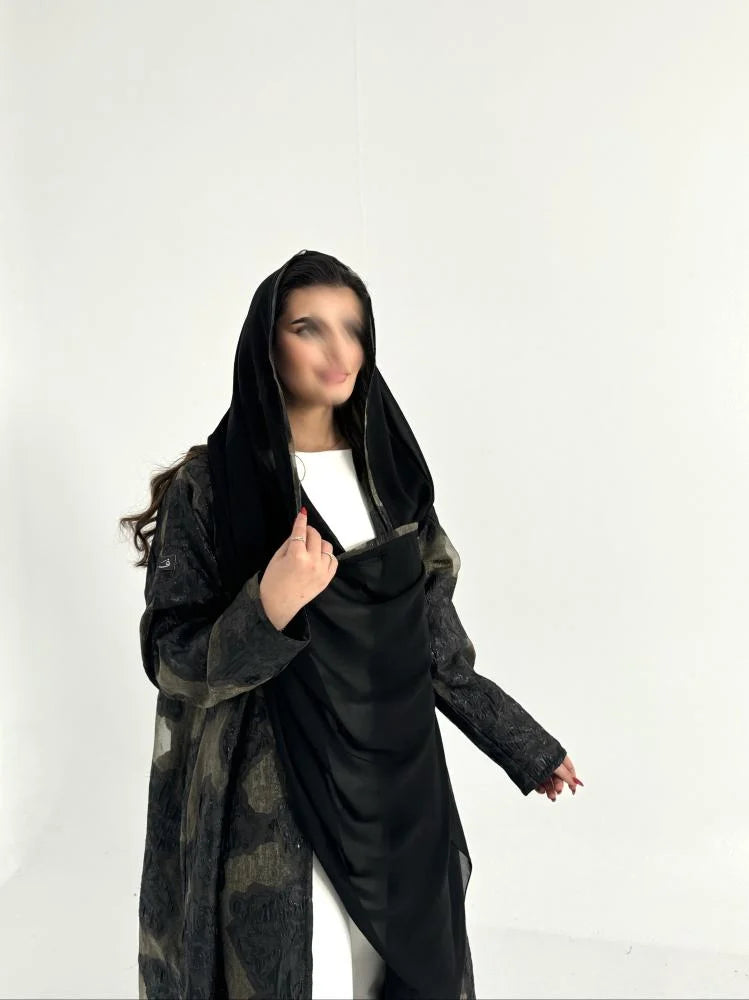 عباية اورقنزا اسود وزيتي مبطنه