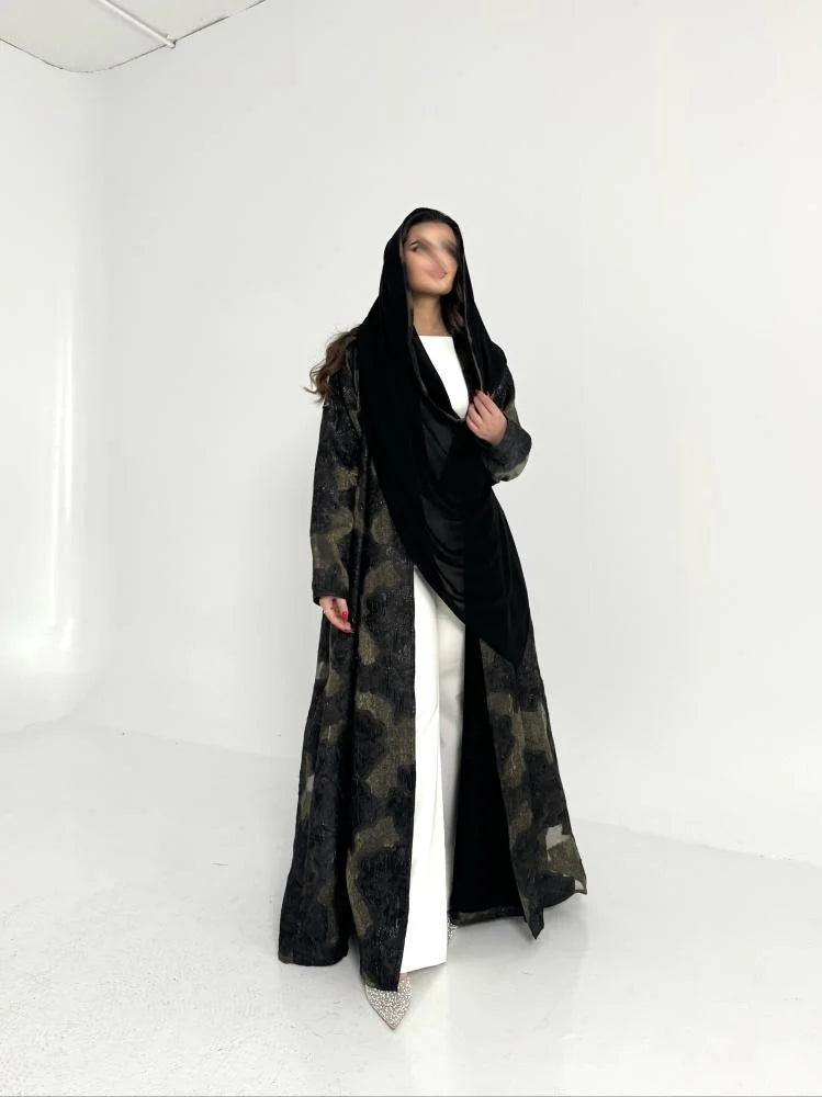 عباية اورقنزا اسود وزيتي مبطنه