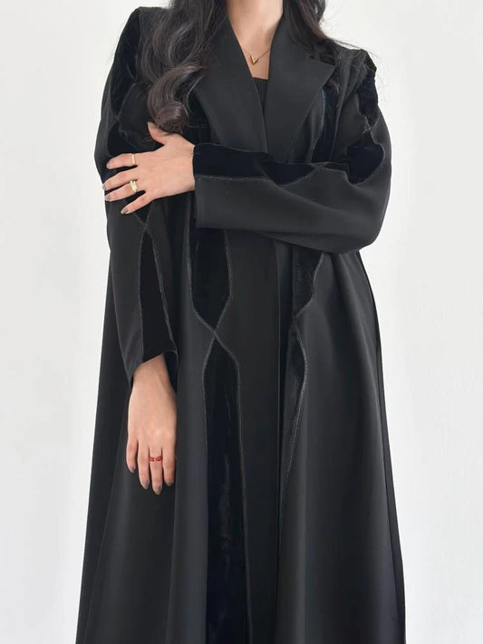 عباية كريب مع مخمل اسود ربع كلوش - 966