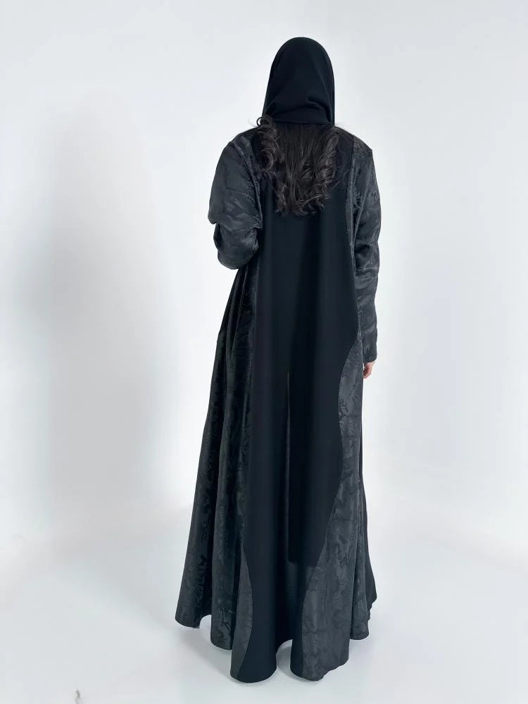 عباية كريب واقف مع جاكار اسود فرمادي كلوش - 1145